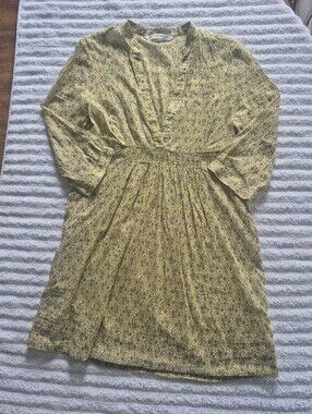 Zara Yellow Floral Smock-Waist Long-Sleeve Mini Dress